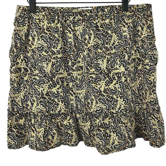 Rachel Zoe Dresses & Skirts - Rachel Zoe 100% Linen Floral Print Ruffle Hem Mini Skirt Black Green Womens L